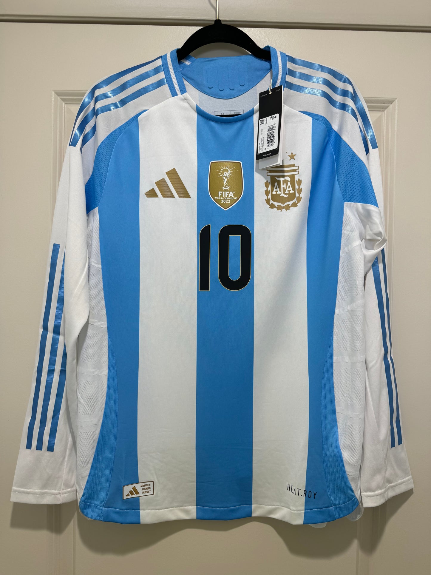 Messi #10 Mens MEDIUM Adidas Authentic Home Long Sleeve Jersey