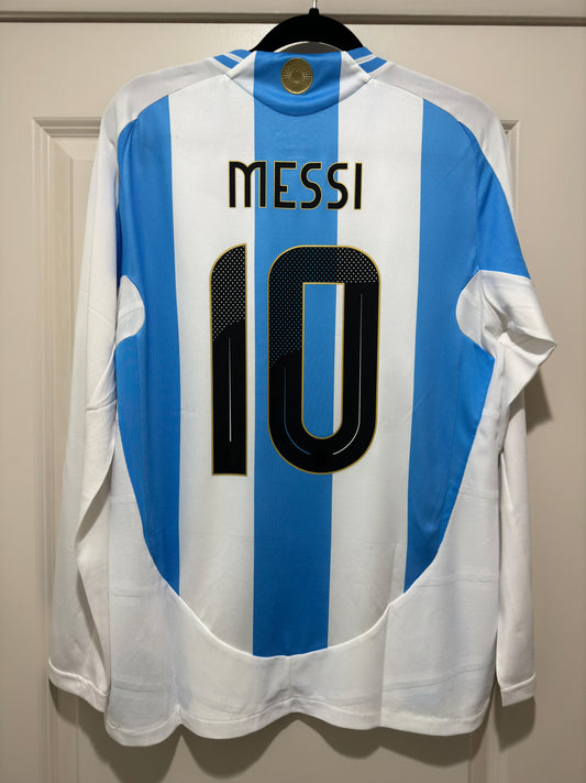 Messi #10 Mens MEDIUM Adidas Argentina Authentic Long Sleeve Home Jersey