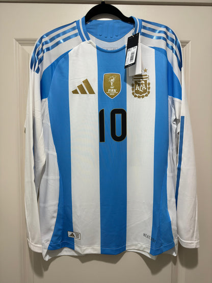 Messi #10 Mens MEDIUM Adidas Argentina Authentic Long Sleeve Home Jersey